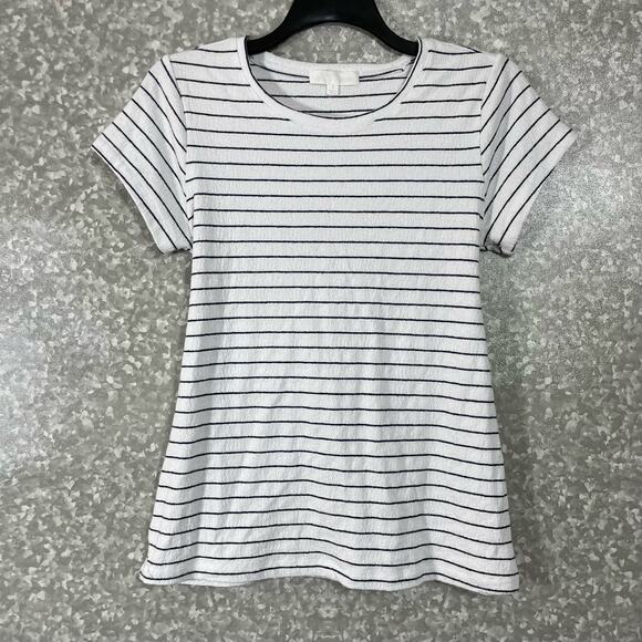 Adyson Parker White Striped Tie Back Textured Top - Size Small - Short Sleeves - Picture 1 of 7